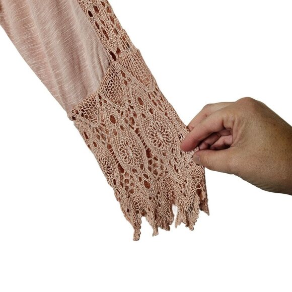 Chico's Women's Light Pink Crochet Long Sleeve Top SZ 2 M Rayon Spandex Stretch - Picture 2 of 9